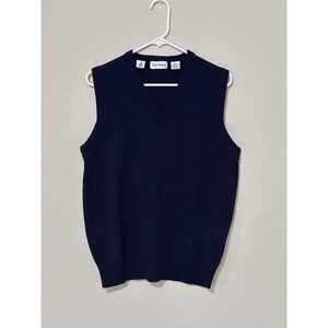 Vtg Four Winds Men's 100% Lambswool Navy Sweater Vest Slipover Size M Preppy